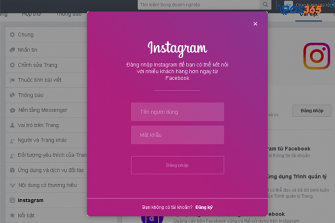 Nhập tên người dùng và mật khẩu Instagram vừa tạo phía trên