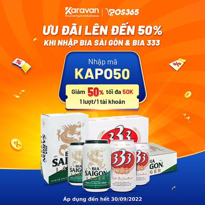 [KARAVAN x POS365] NHẬP SẢN PHẨM BIA, GIẢM ĐẾN 50%