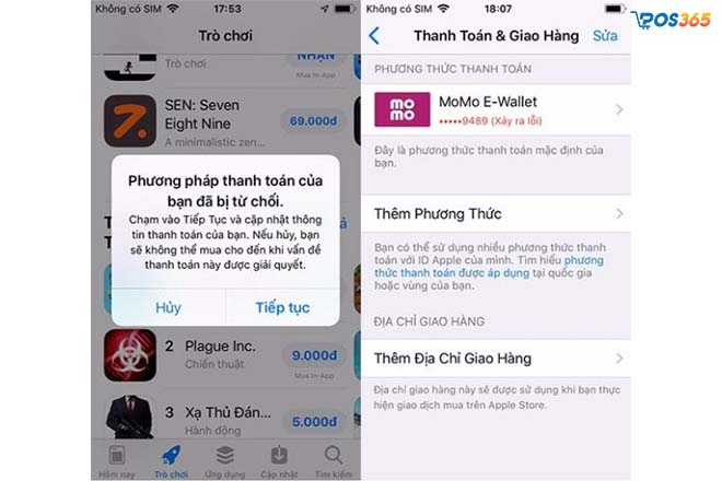 phương thức thanh toán momo bị từ chối trên appstore