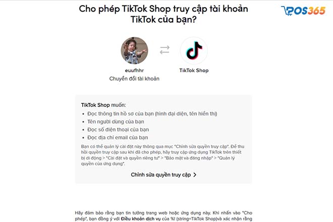 cho phép tiktok truy cập vào tiktok shop của bạn