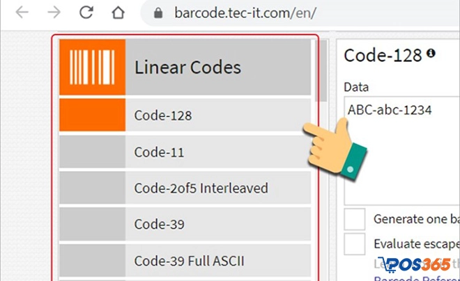 Bước 2: Tại mục “Linear Codes” hãy chọn loại code phù hợp với nhu cầu của bạn.