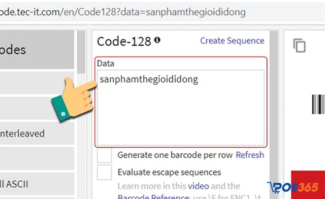 Bước 3: Tại phần “Data” hãy nhập thông số hay ký hiệu cho sản phẩm.