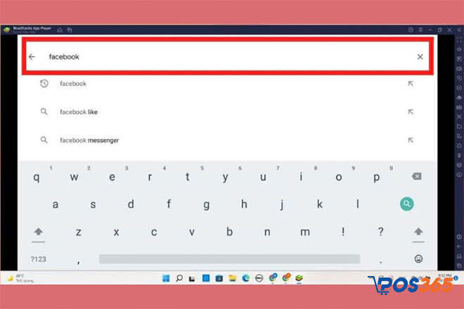 Gõ tìm Facebook trên thanh công cụ tìm kiếm