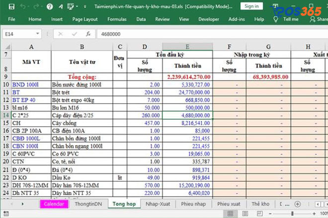 Hướng dẫn tạo mẫu file quản lý kho nhập xuất tồn trên Excel